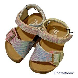 Austin Trading Co Girls 5D Sandals Pastel Glitter Faux Suede Footbed